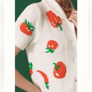 🍅Anthropologie Short-Sleeve Collared Cardigan Sweater Maeve NEW Medium